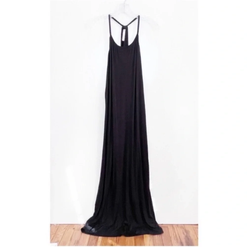 Fabletics Neema maxi dress black jersey T back draped - Picture 2 of 8